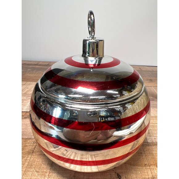 Decorative Striped Glass Candle Jar With Metallic Lid & Ornate Topper - Picture 2 of 4